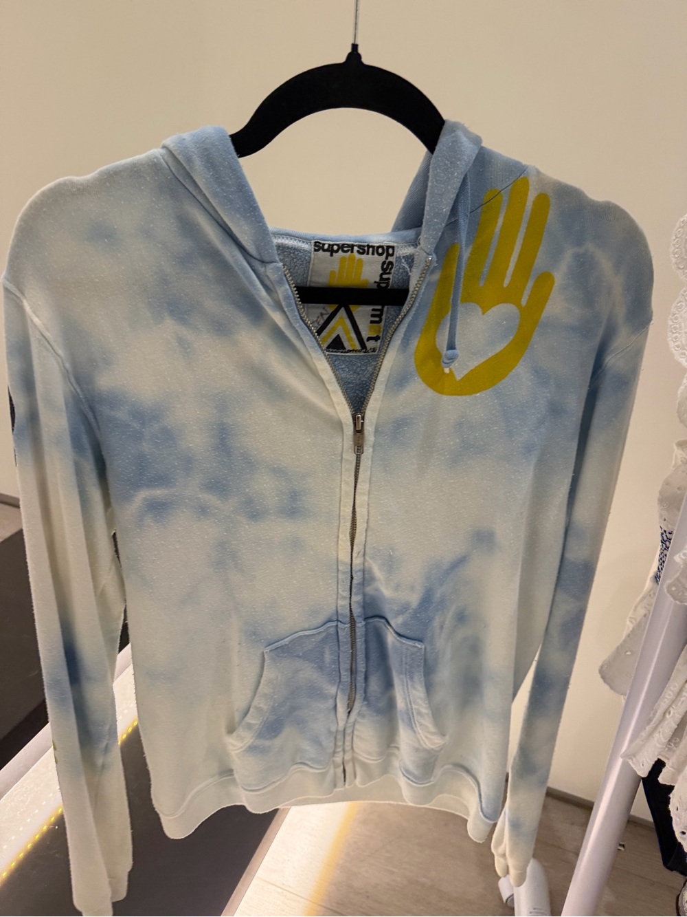 freecity Light Blue Tie-Dye Zip Hoodie with Yellow Heart Hand